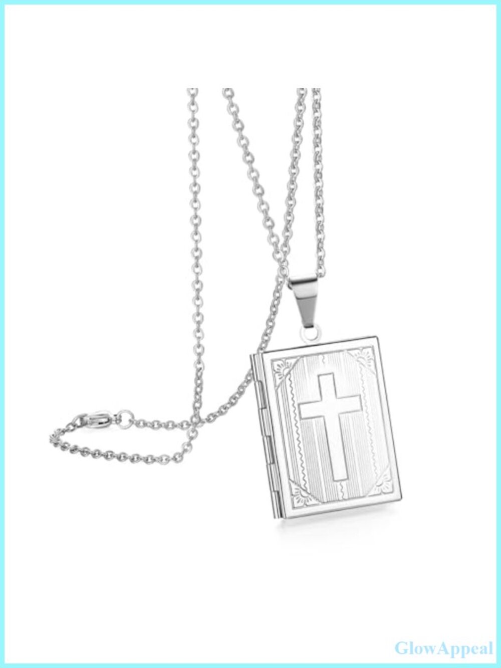 Bible Cross Photo Locket Necklace Stainless Steel Memorial Keepsake
